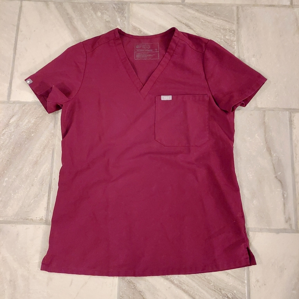 FIGS Catarina One Pocket Scrub Top Women's XS Burgundy FW1000 PO 1618